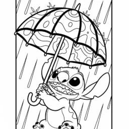 Desenho de Stitch com um Guarda-Chuva para Colorir