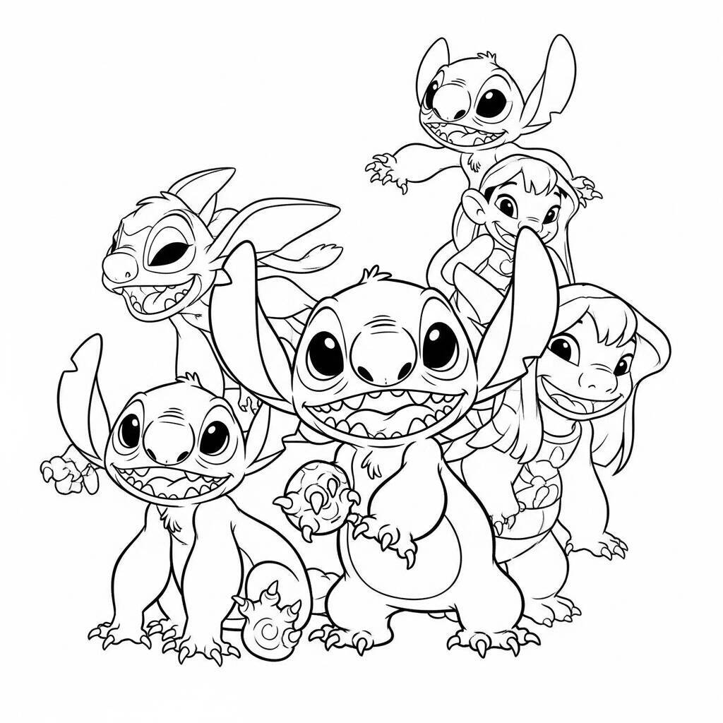 Desenho de Stitch e Amigos para Colorir
