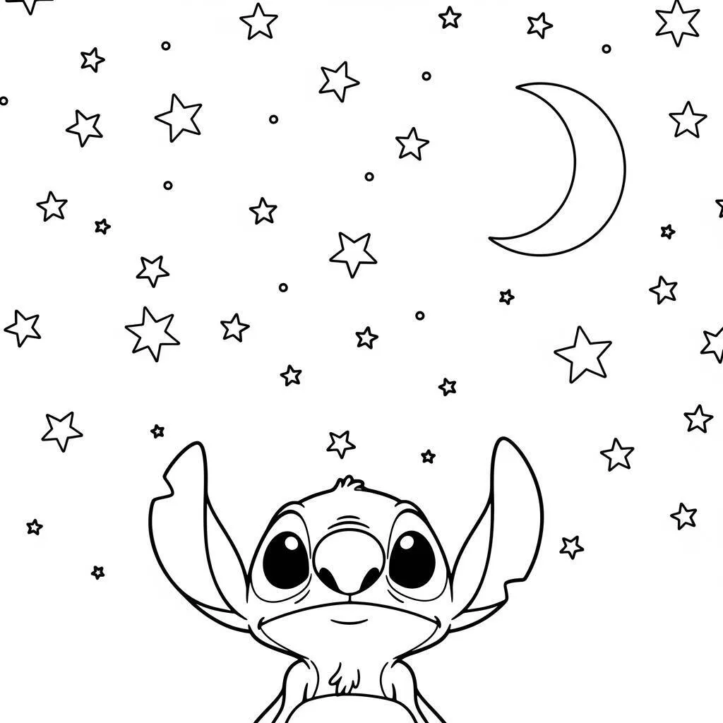 Desenho-de-Stitch-e-Estrelas-para-Colorir Desenho de Stitch e Estrelas para Colorir