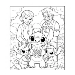 Desenho de Stitch e a Família para Colorir