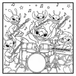 Desenho de Stitch e a Música para Colorir