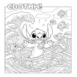 Desenho de Stitch e o Mar para Colorir
