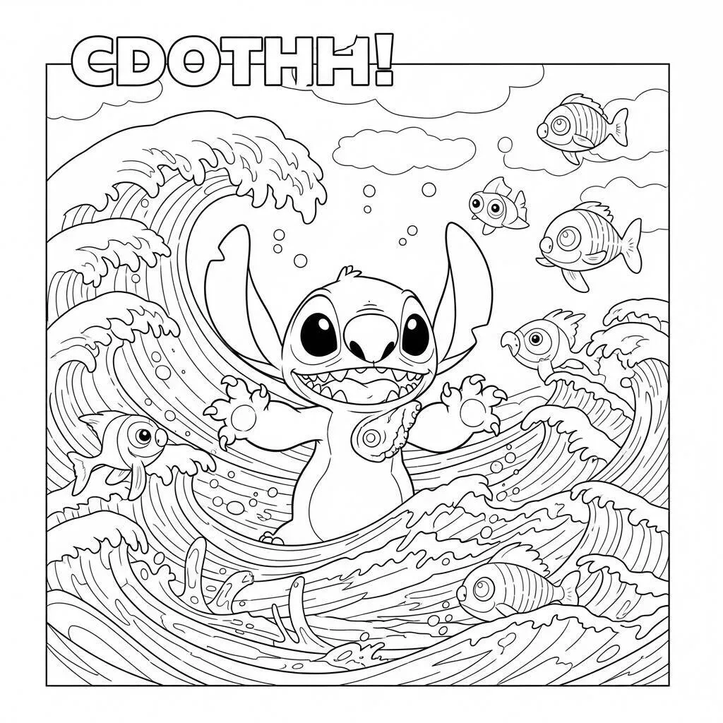Desenho de Stitch e o Mar para Colorir