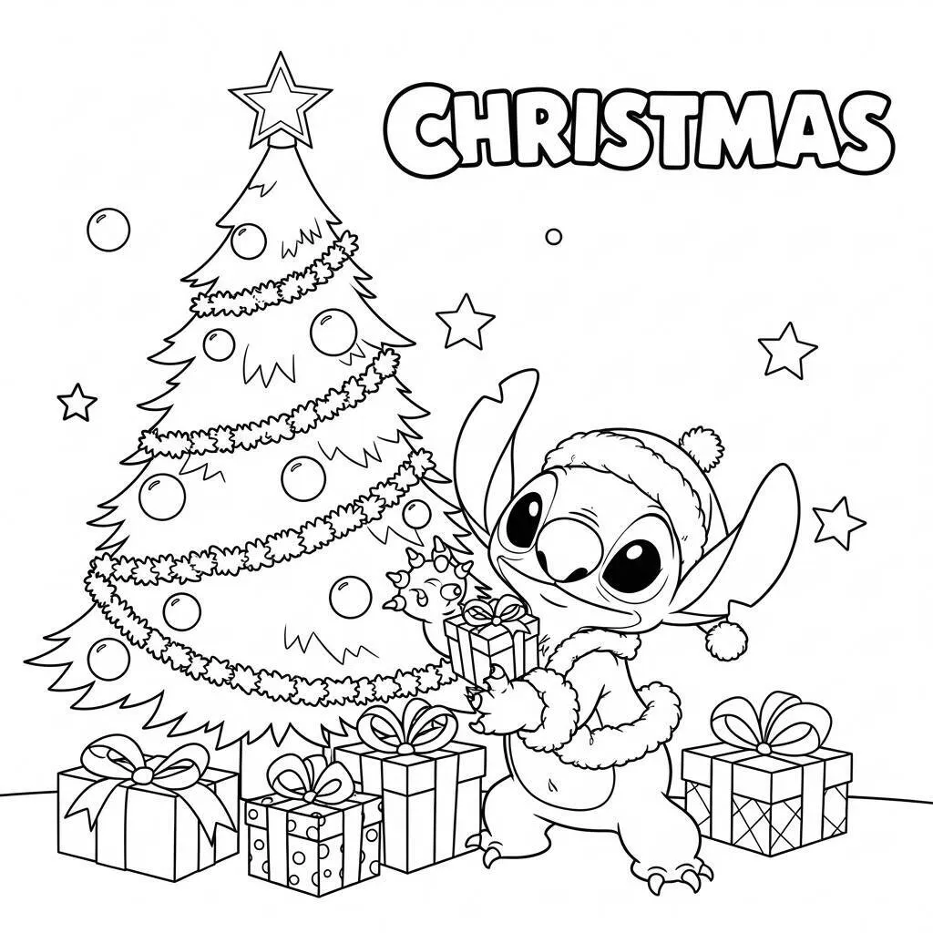 Desenho-de-Stitch-e-o-Natal-para-Colorir Desenho de Stitch e o Natal para Colorir