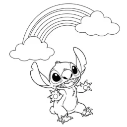 Desenho de Stitch e um Arco-Íris para Colorir