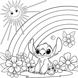 Desenho de Stitch e um Arco-íris para Colorir