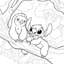 Desenho de Stitch e um Bicho-Preguiça para Colorir