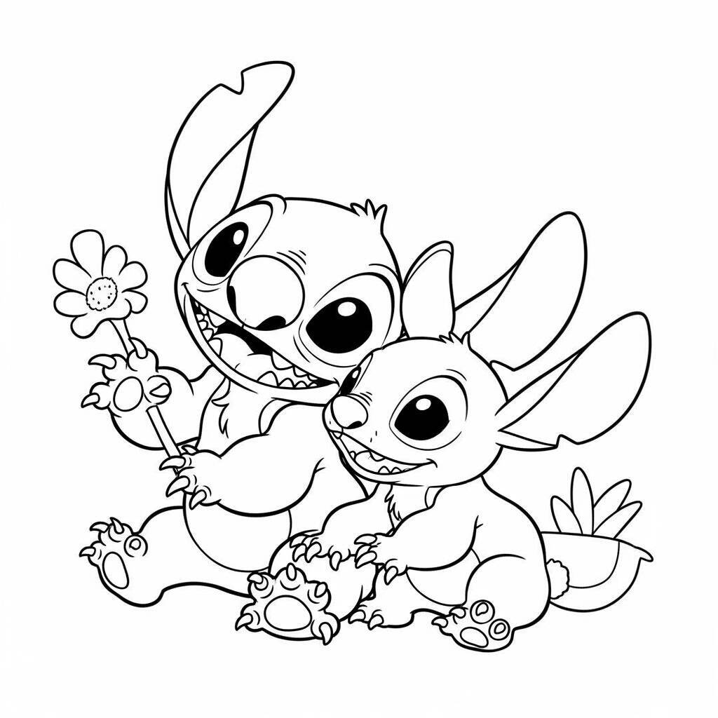 Desenho de Stitch e um Cão para Colorir