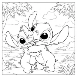 Desenho de Stitch e um Elefante para Colorir