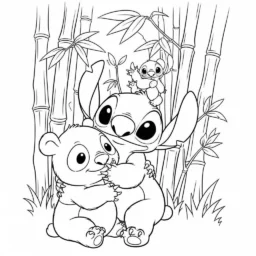 Desenho de Stitch e um Panda para Colorir