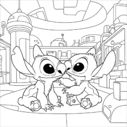 Desenho de Stitch e um Robô para Colorir