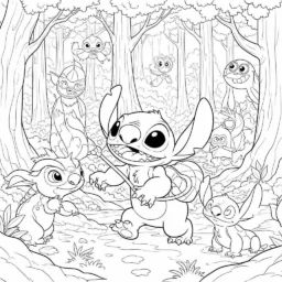 Desenho de Stitch em Uma Floresta Encantada para Colorir