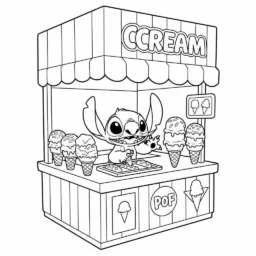 Desenho de Stitch em um Balcão de Sorvete para Colorir