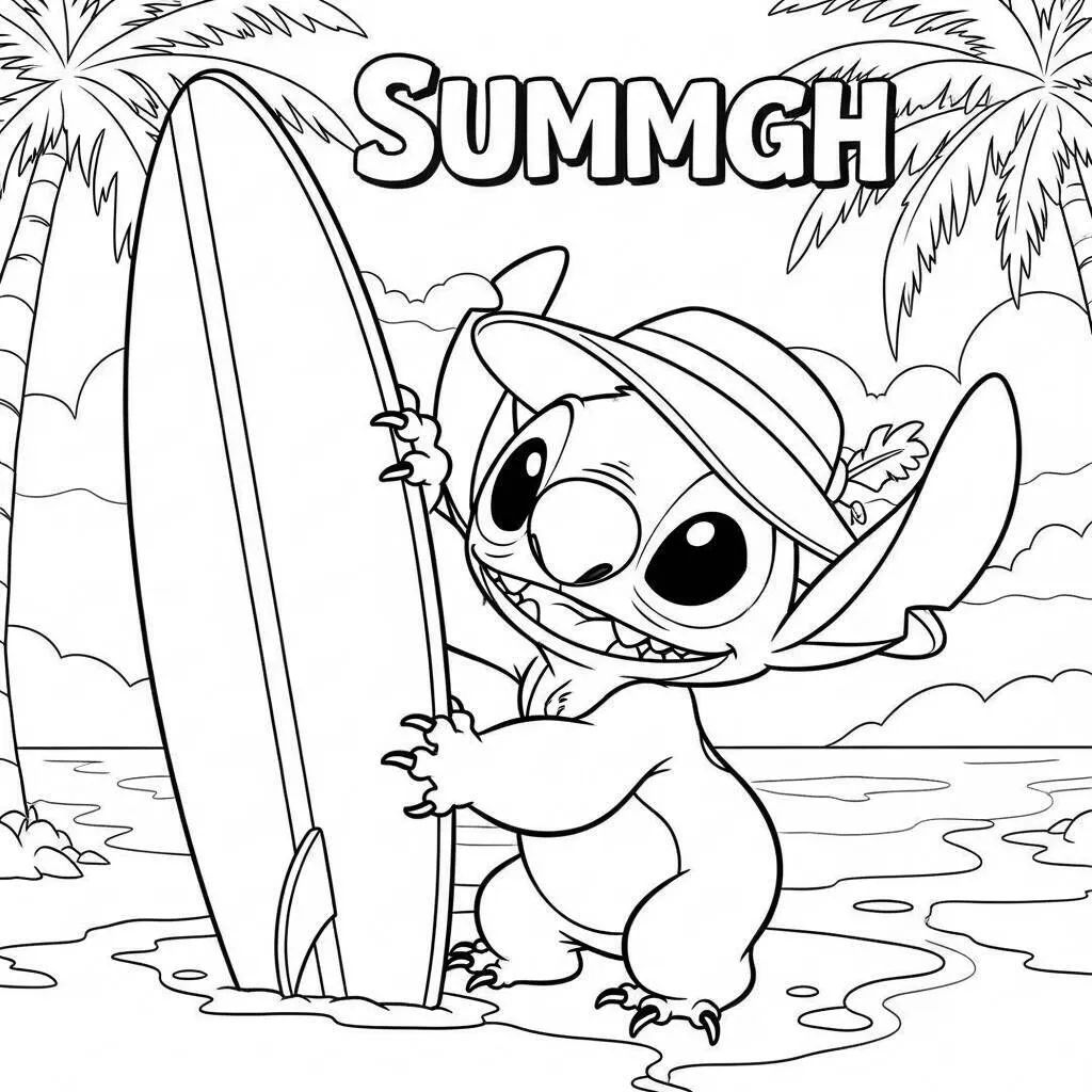Desenho-de-Stitch-em-um-Dia-de-Verao-para-Colorir Desenho de Stitch em um Dia de Verão para Colorir