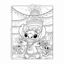 Desenho de Stitch em um Festival para Colorir