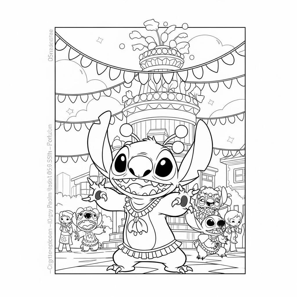 Desenho de Stitch em um Festival para Colorir