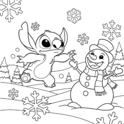 Desenho de Stitch na Neve para Colorir