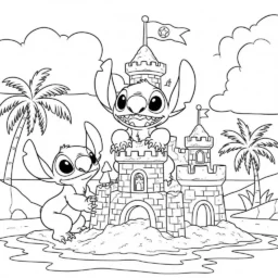 Desenho de Stitch na Praia para Colorir