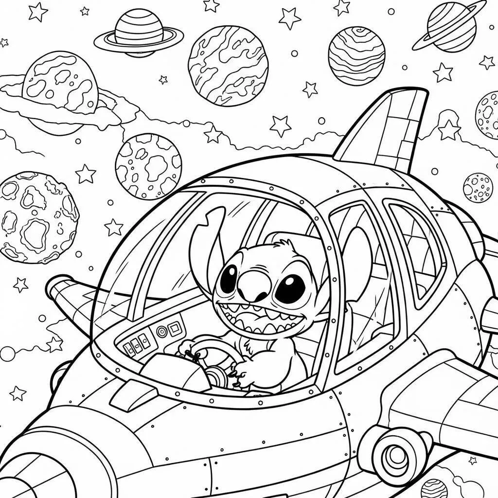 Desenho de Stitch no Espaço para Colorir