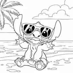 Desenho de Stitch no Verão para Colorir