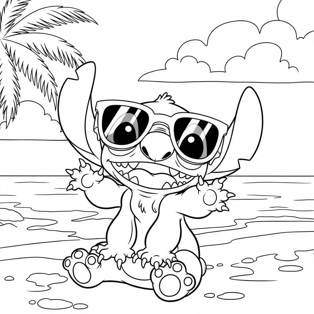 Desenho-de-Stitch-no-Verao-para-Colorir Desenho de Stitch no Verão para Colorir
