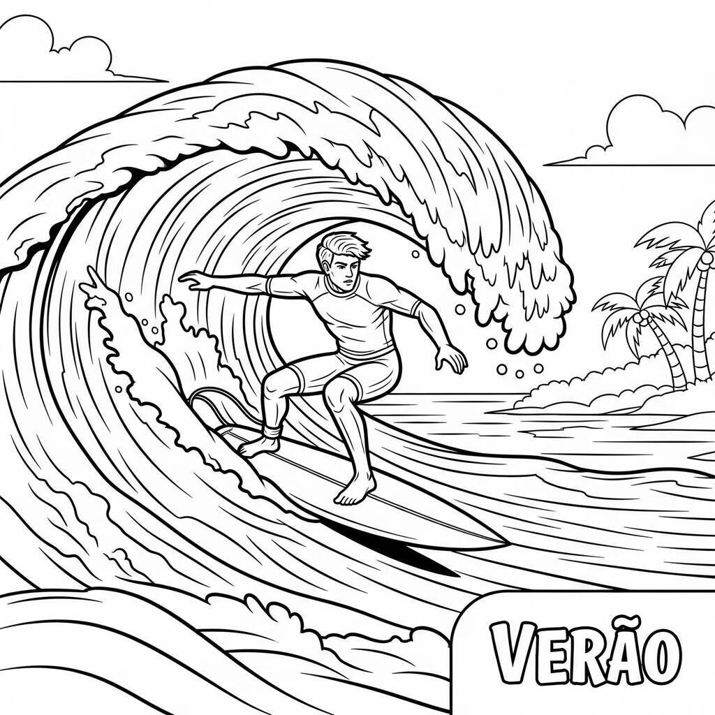 Desenho de Surfista em Ação para Colorir