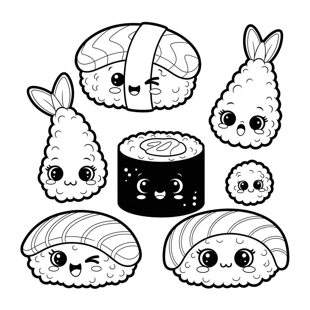 Desenho de Sushi Kawaii para Colorir