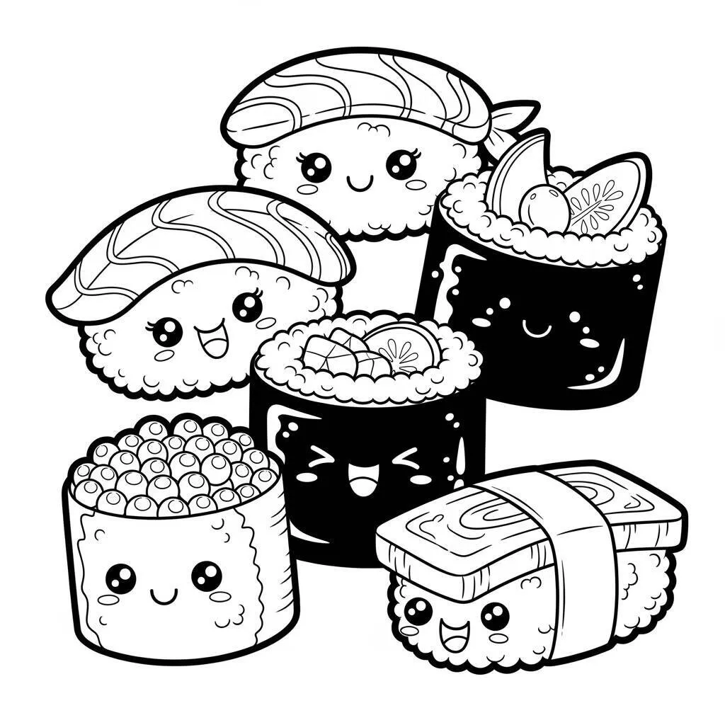 Desenho de Sushi Kawaii para Colorir