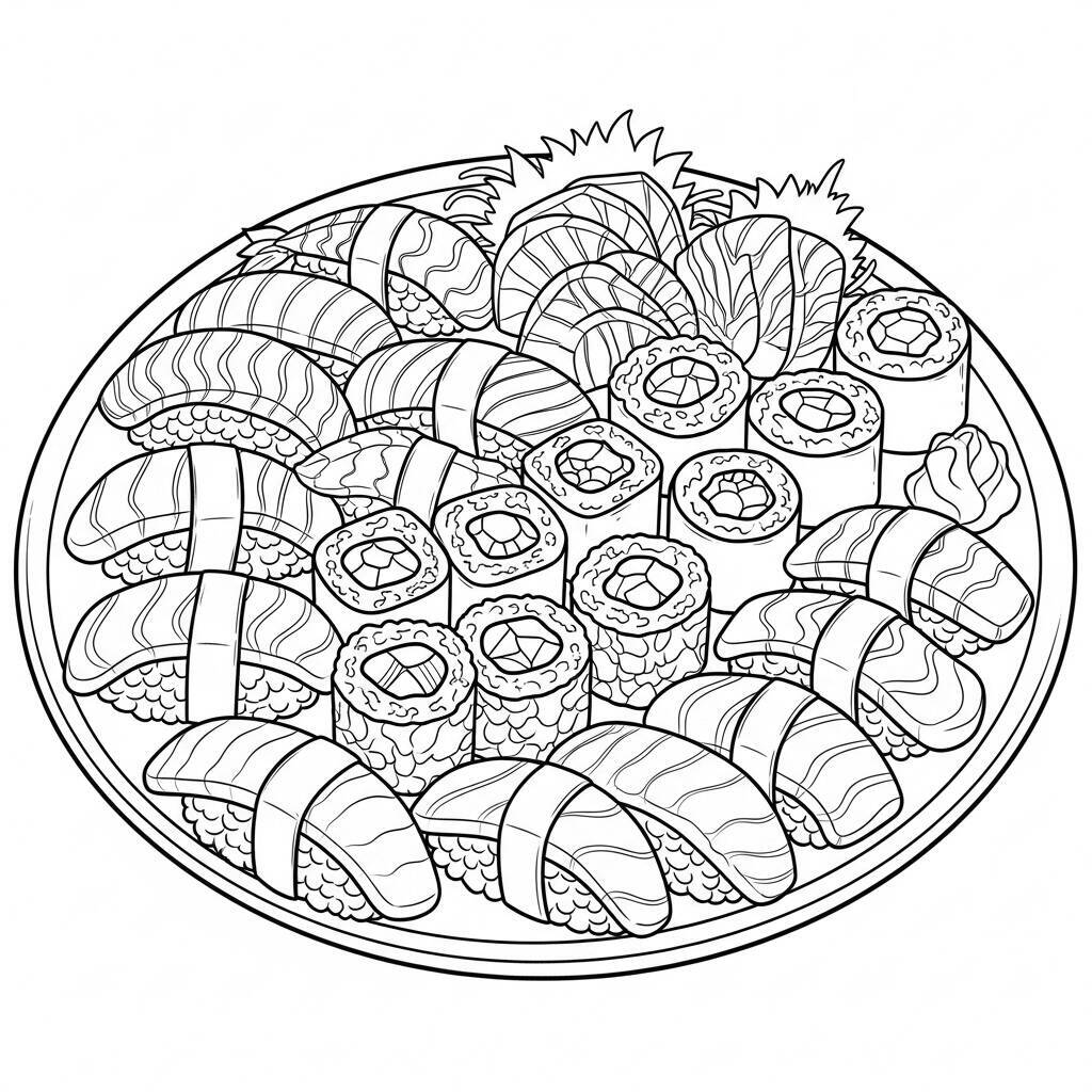 Desenho de Sushi Realista para Colorir