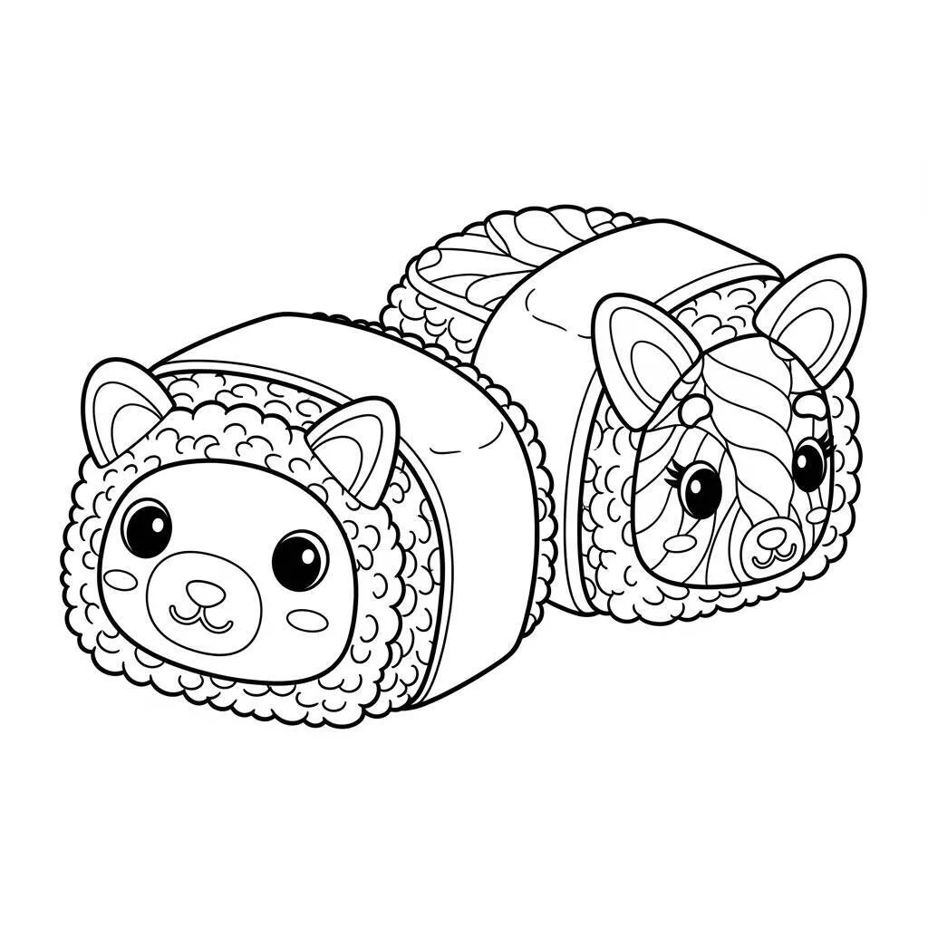 Desenho de Sushi com Animais para Colorir