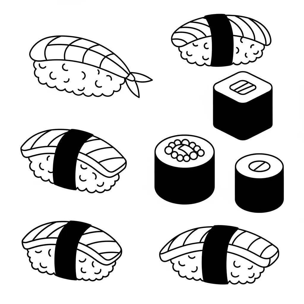 Desenho de Sushi com Estilo Minimalista para Colorir