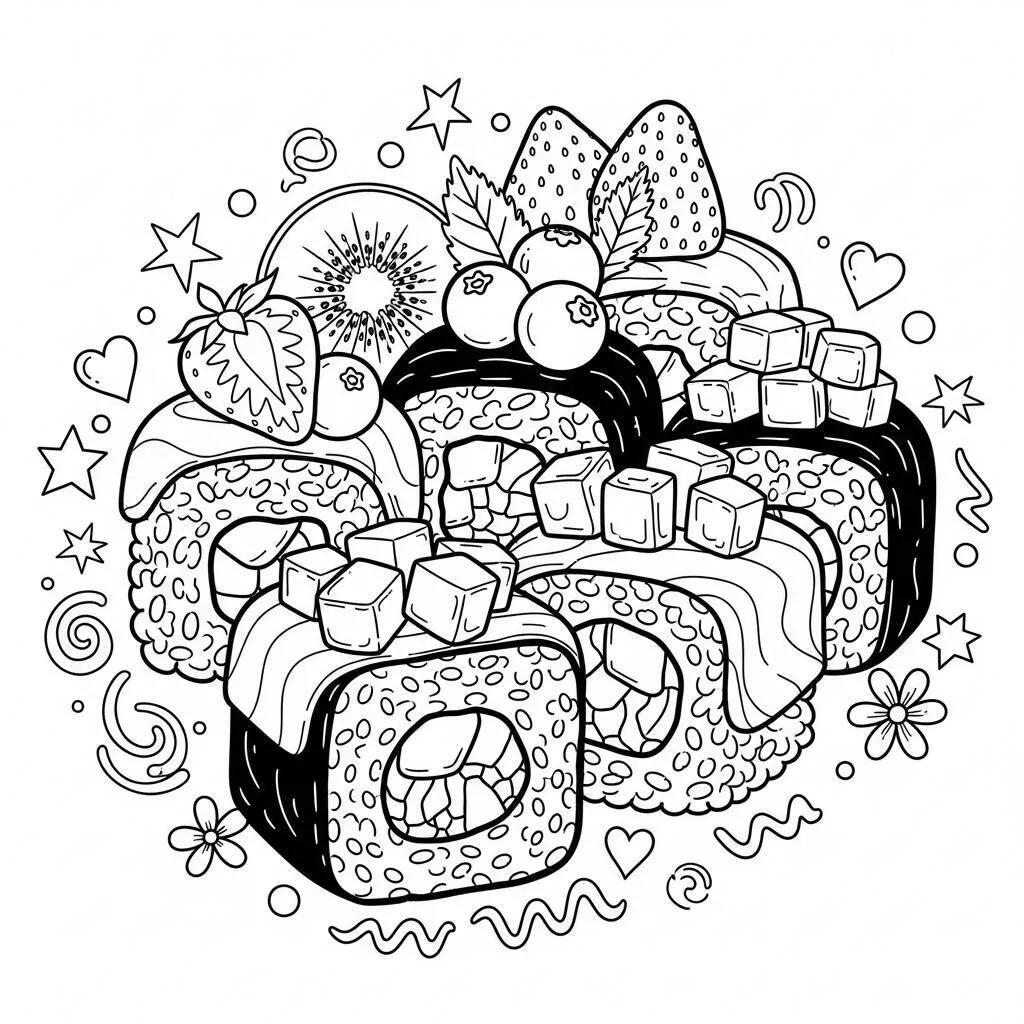 Desenho de Sushi com Frutas para Colorir