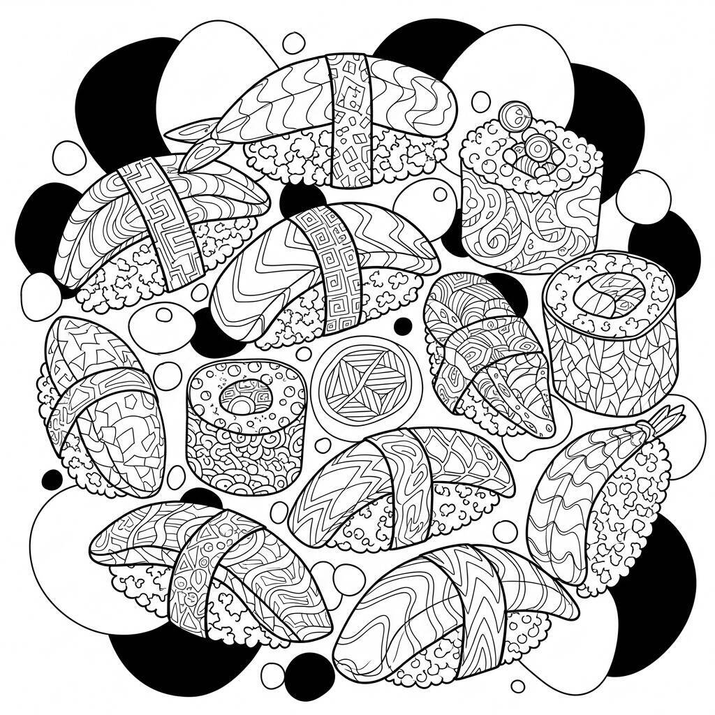 Desenho de Sushi e Arte para Colorir