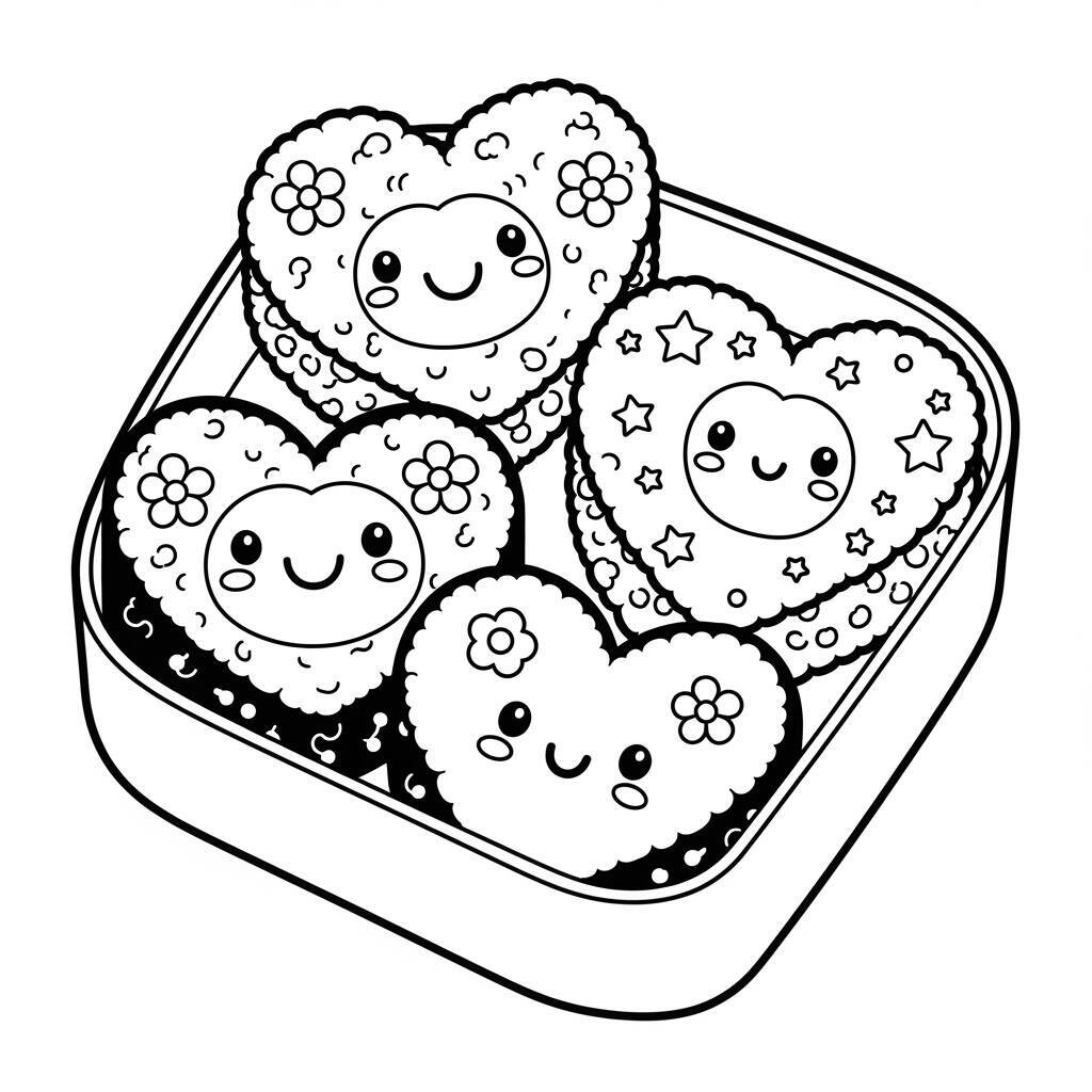 Desenho de Sushi em Forma de Coração para Colorir