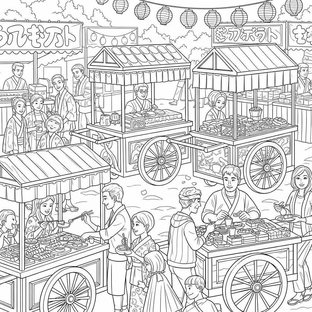 Desenho de Sushi em um Festival para Colorir