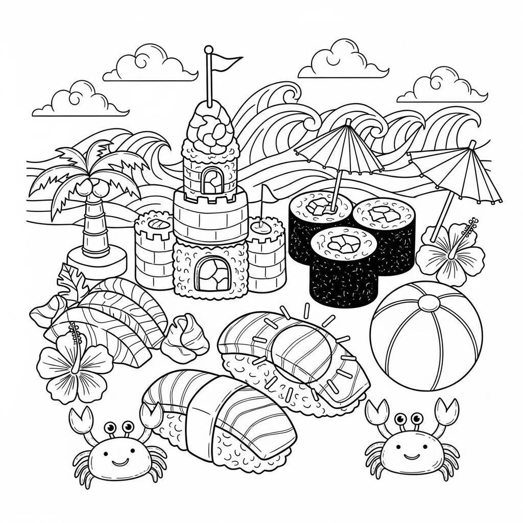 Desenho de Sushi no Verão para Colorir