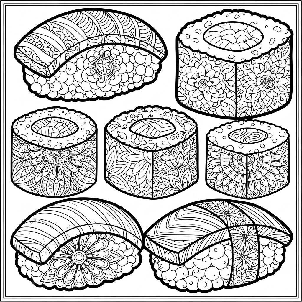 Desenho de Sushi para Adultos para Colorir