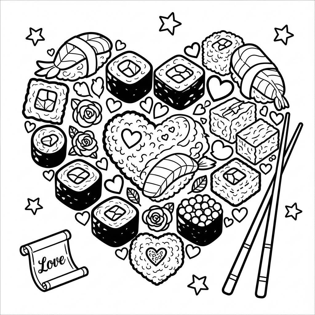 Desenho de Sushi para o Dia dos Namorados para Colorir