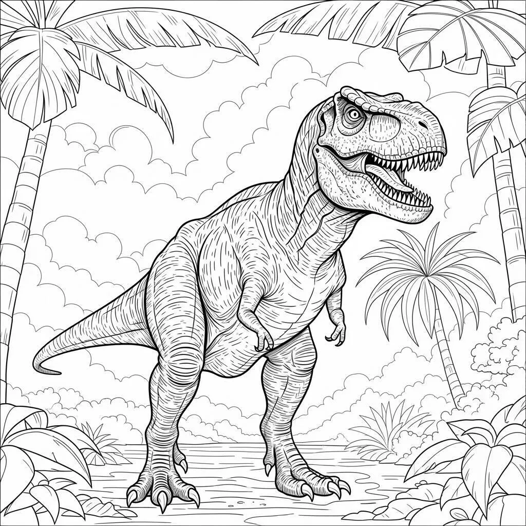 Desenho-de-T-Rex-Realista-para-Colorir Coloriage réaliste T-Rex
