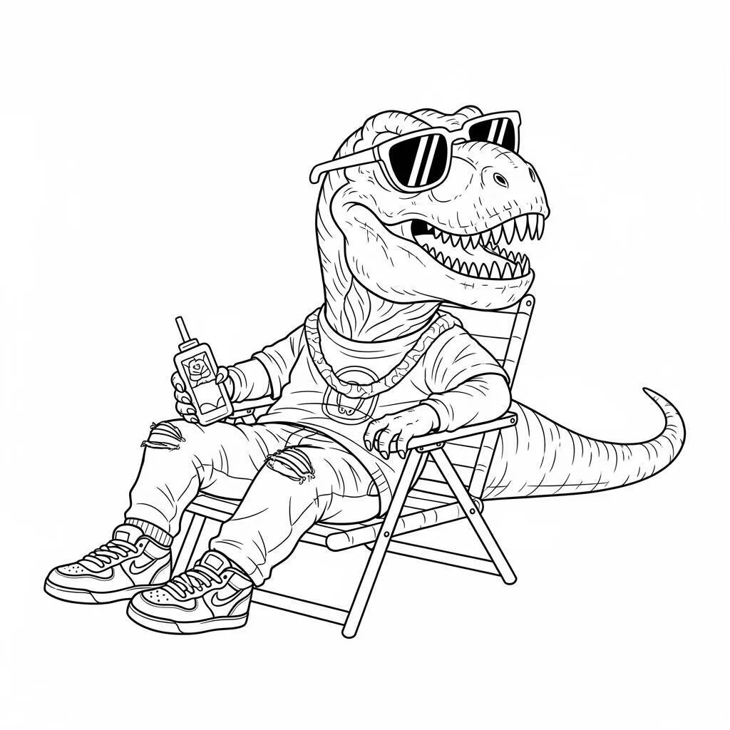 Desenho de T-Rex com Óculos de Sol para Colorir