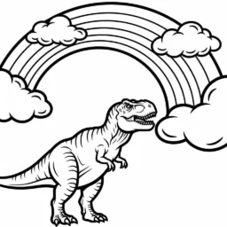 Desenho de T-Rex e Arco-Íris para Colorir