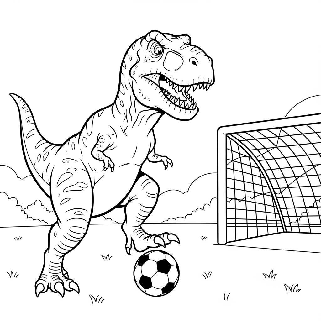 Desenho de T-Rex e Esportes para Colorir