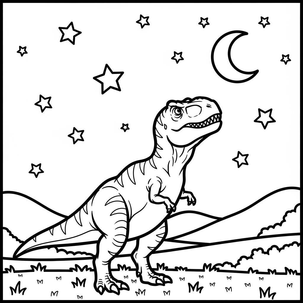 Desenho de T-Rex e Estrelas para Colorir