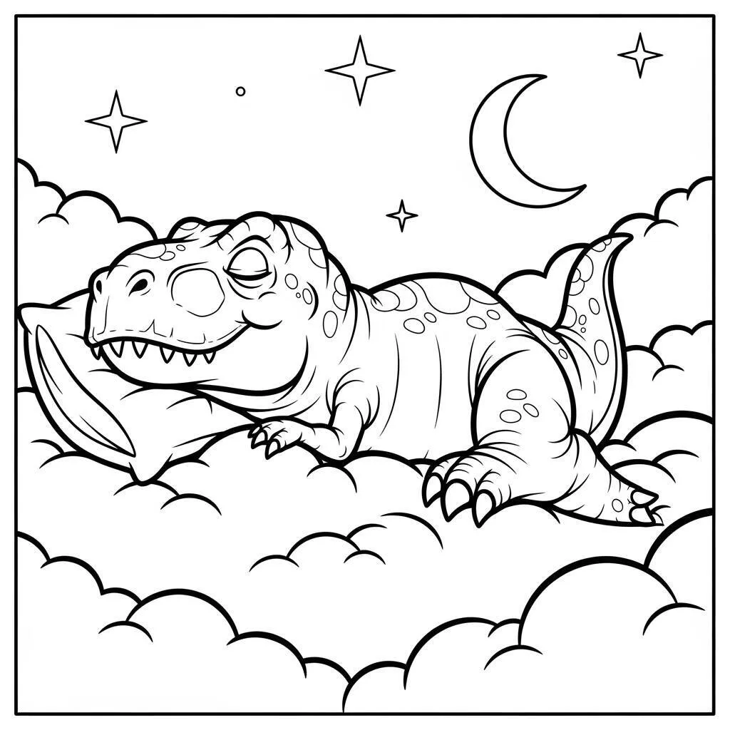 Desenho de T-Rex e Nuvens para Colorir