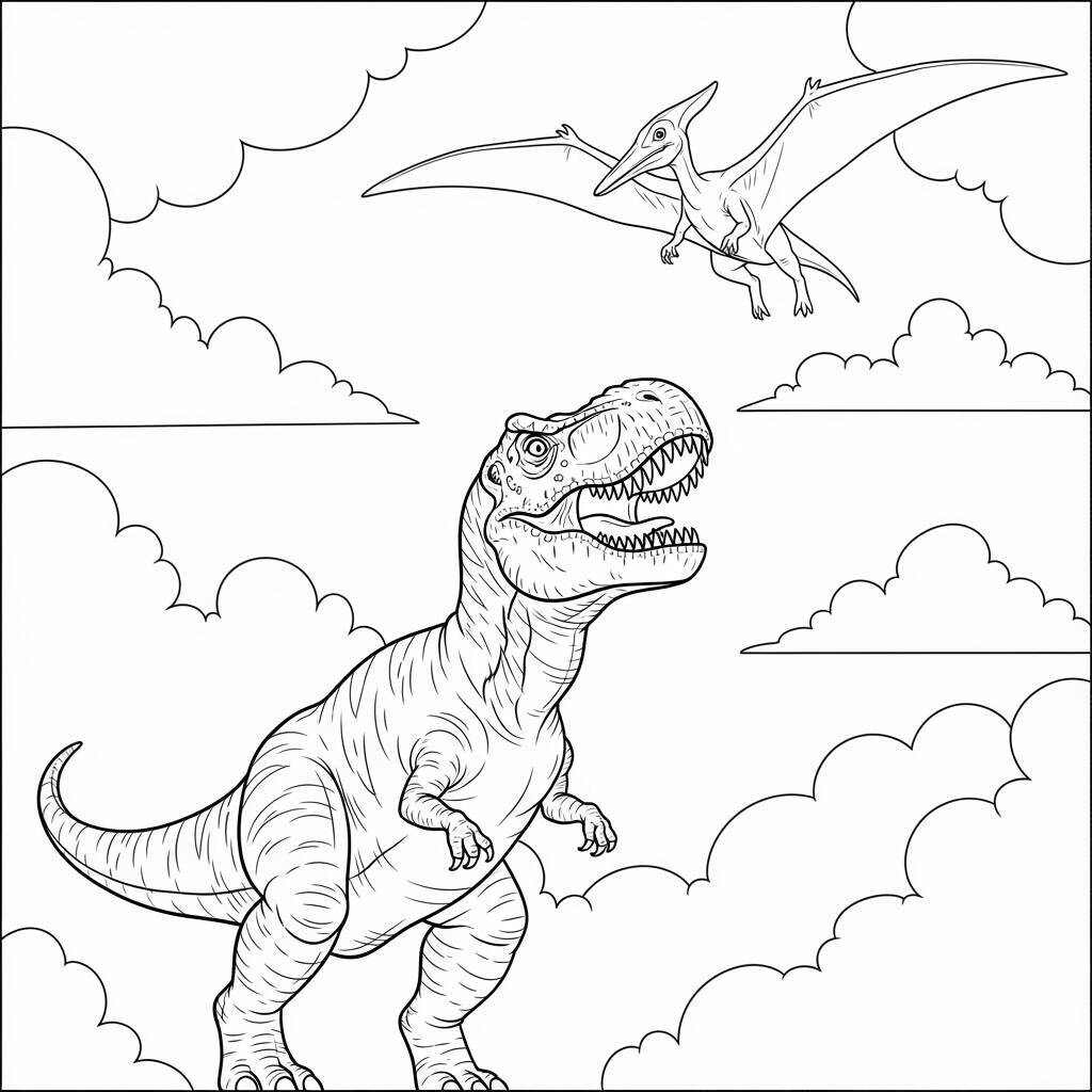 Desenho de T-Rex e Pterodátilo para Colorir