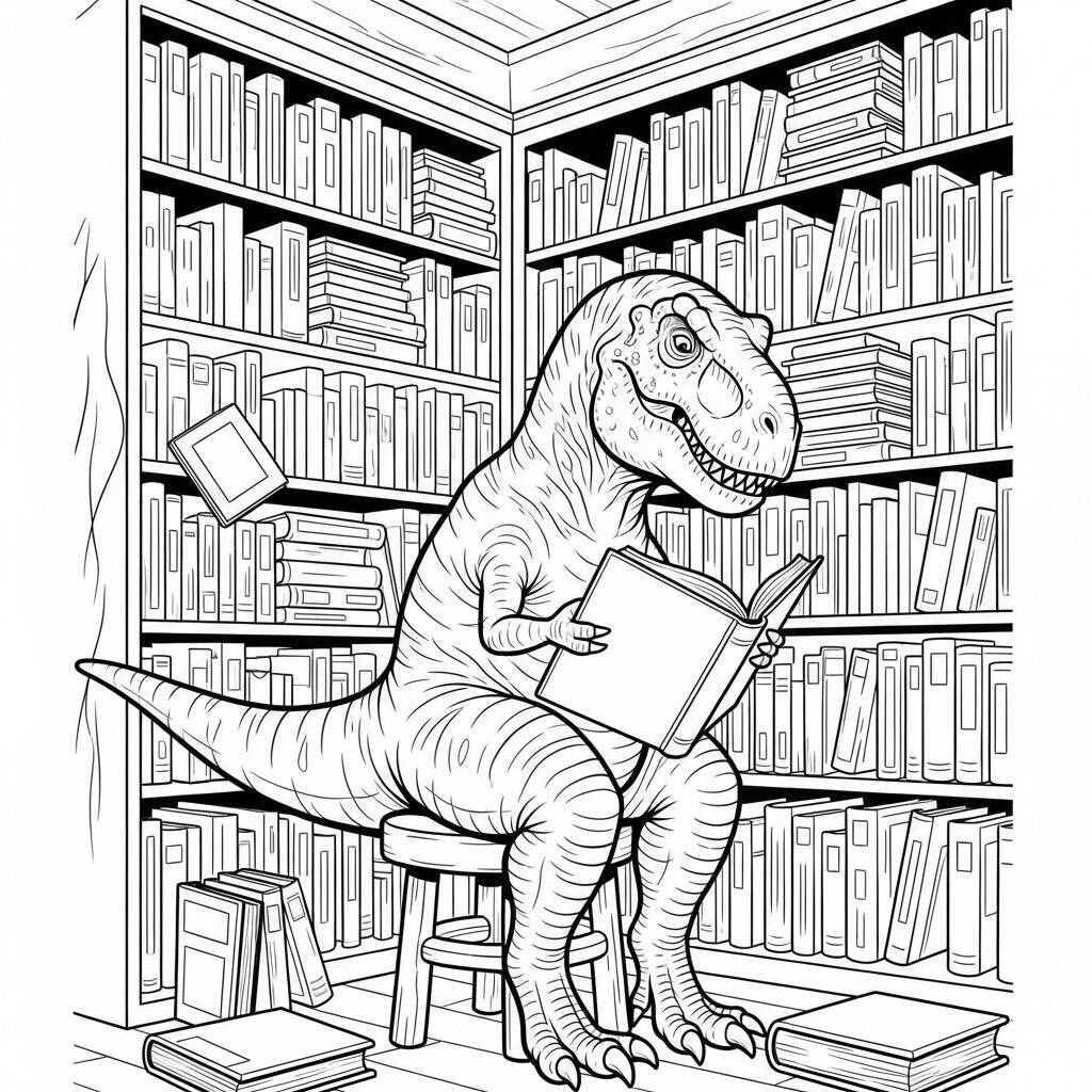 Desenho de T-Rex e Seu Livro para Colorir