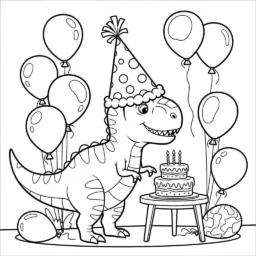 Coloriage T-Rex à la fête d'anniversaire