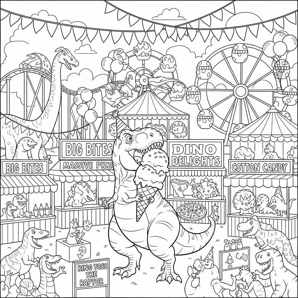 Desenho de T-Rex em um Festival para Colorir