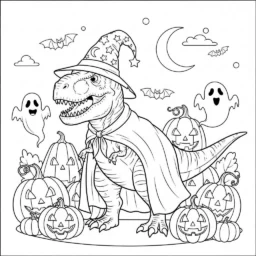 Desenho de T-Rex no Halloween para Colorir