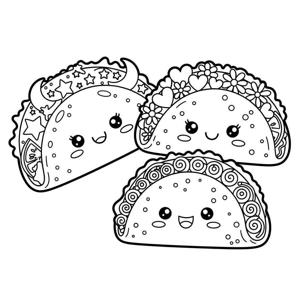 Desenho de Tacos Kawaii para Colorir